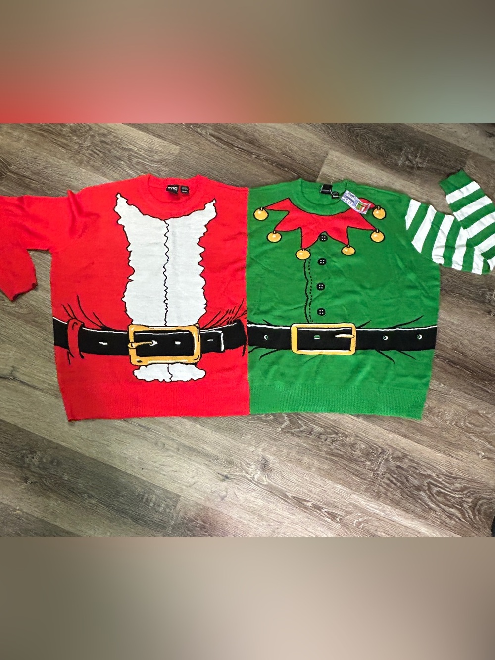 NWT Mad Engine 2 in 1 Tandem Ugly Christmas Sweater Santa Elf Couple Small